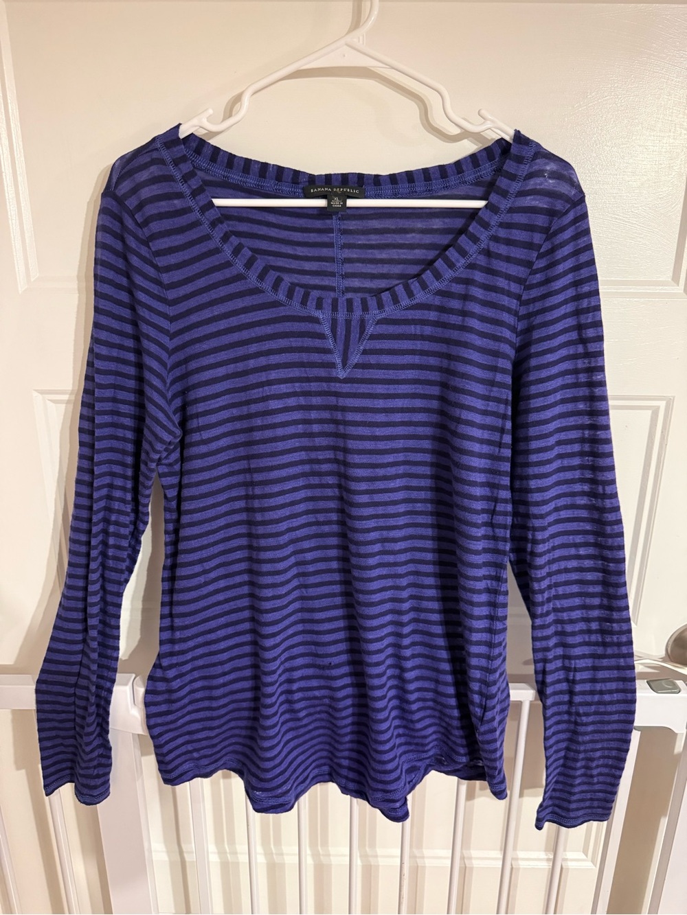Banana Republic Purple and Black Striped Long Sleeve Tee